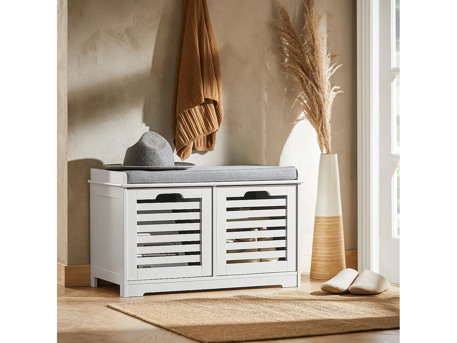 Banc de Rangement avec coussin rembourré et 2 cubes, FSR23-K-W