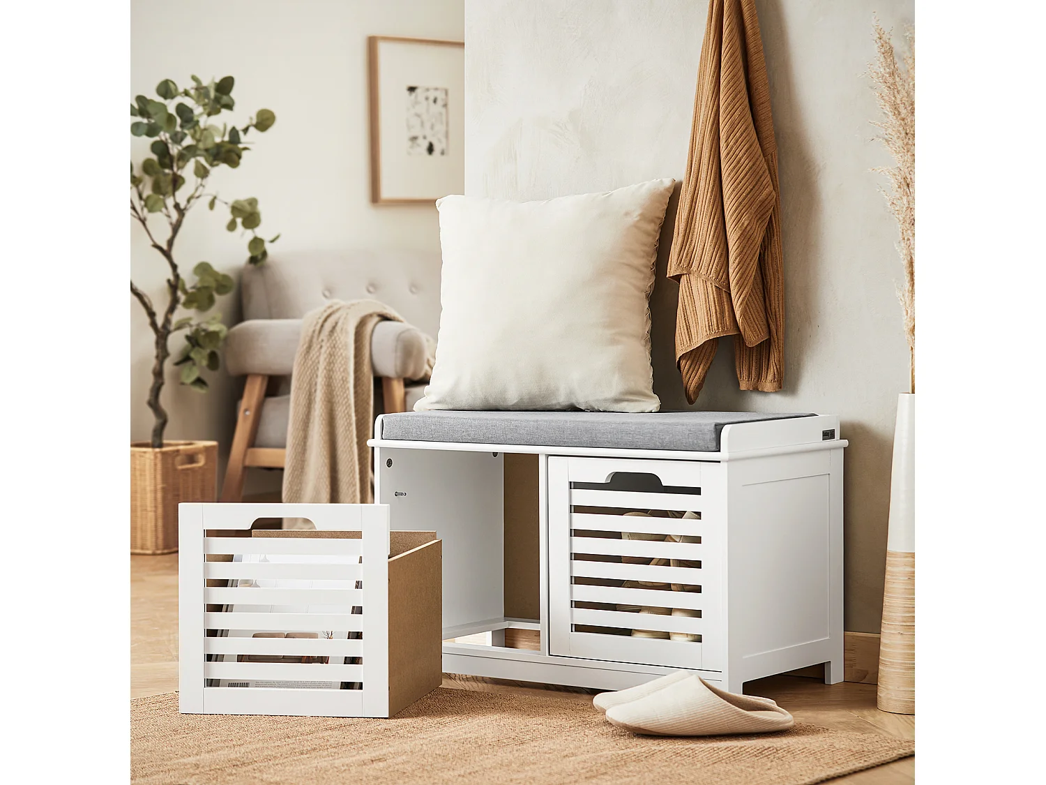 Banc de Rangement avec coussin rembourré et 2 cubes, FSR23-K-W