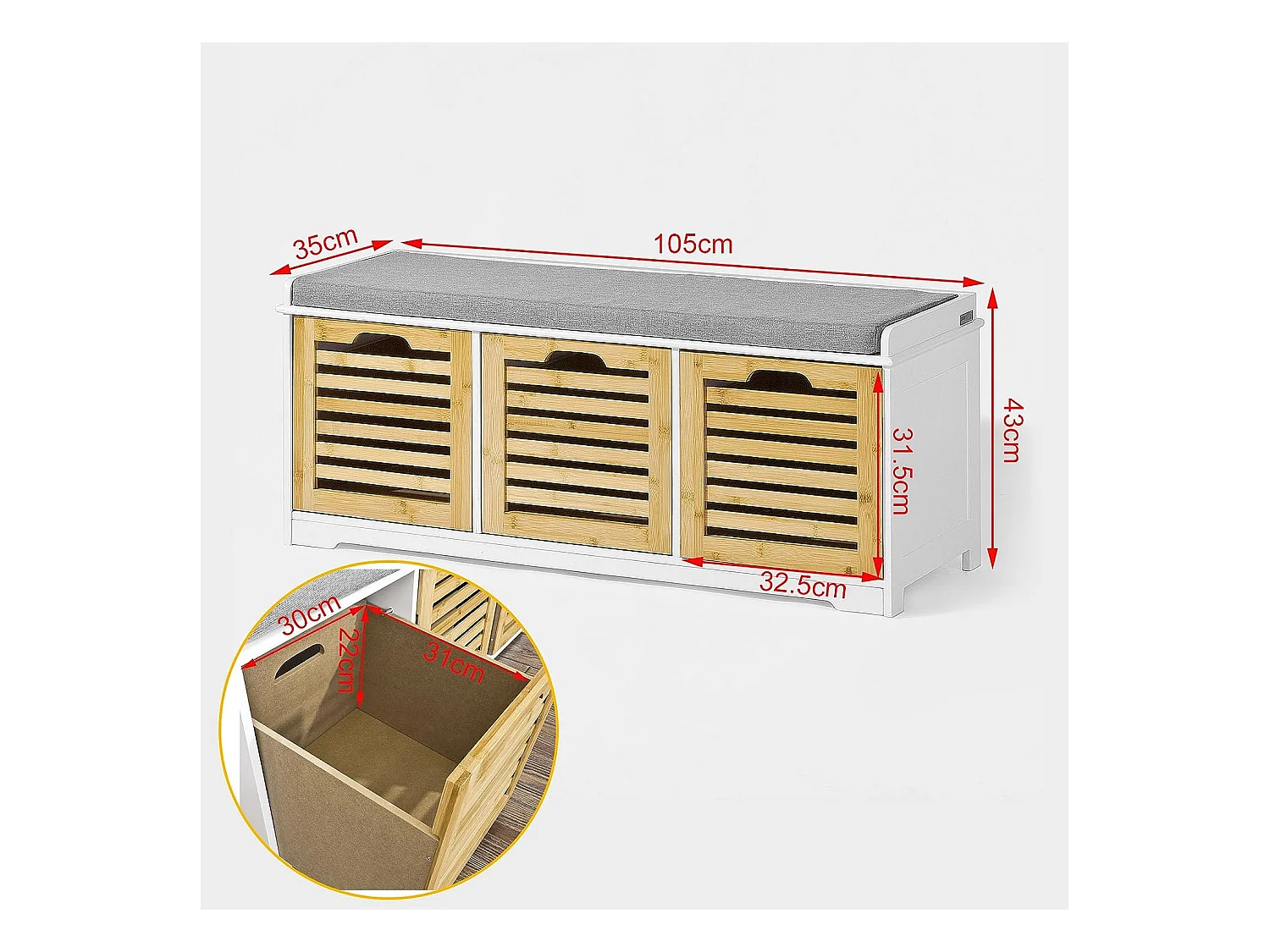 Ławka na buty z 3 drzwiami FSR23-WN
