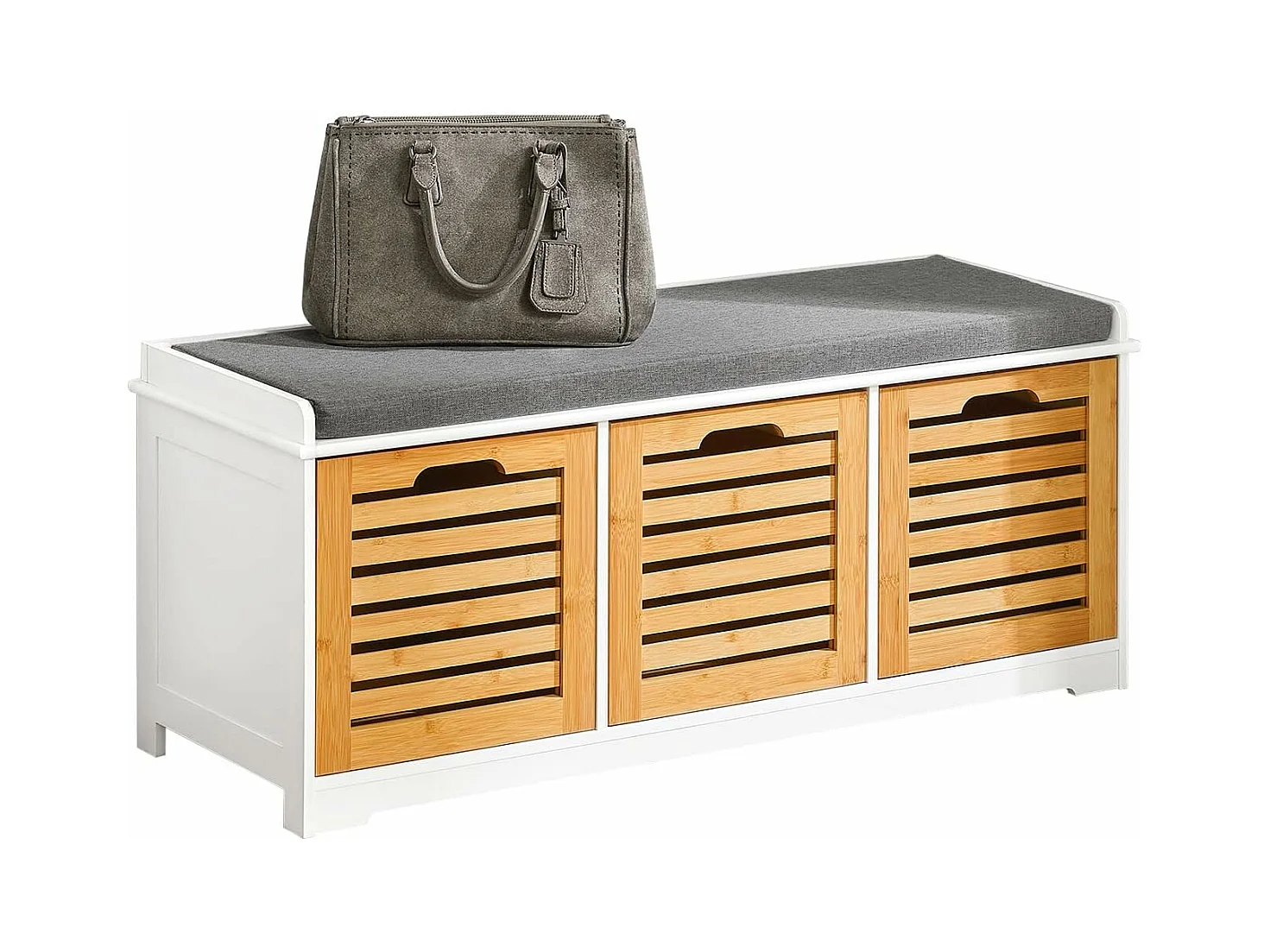 Banc de Rangement avec coussin rembourré et 3 cubes, Banquette confortable, FSR23-WN