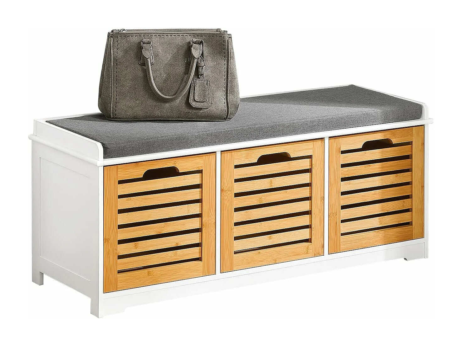 Banc de Rangement avec coussin rembourré et 3 cubes, Banquette confortable, FSR23-WN