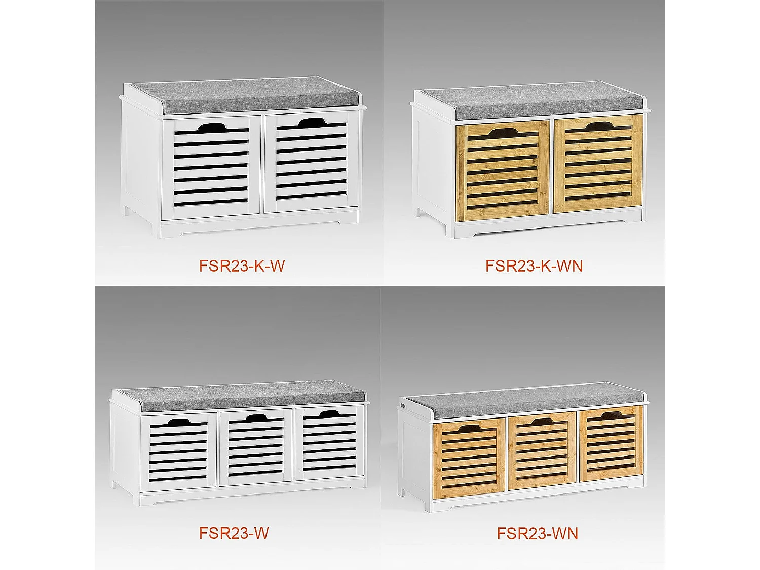 Banc de Rangement avec coussin rembourré et 3 cubes, Banquette confortable, FSR23-WN