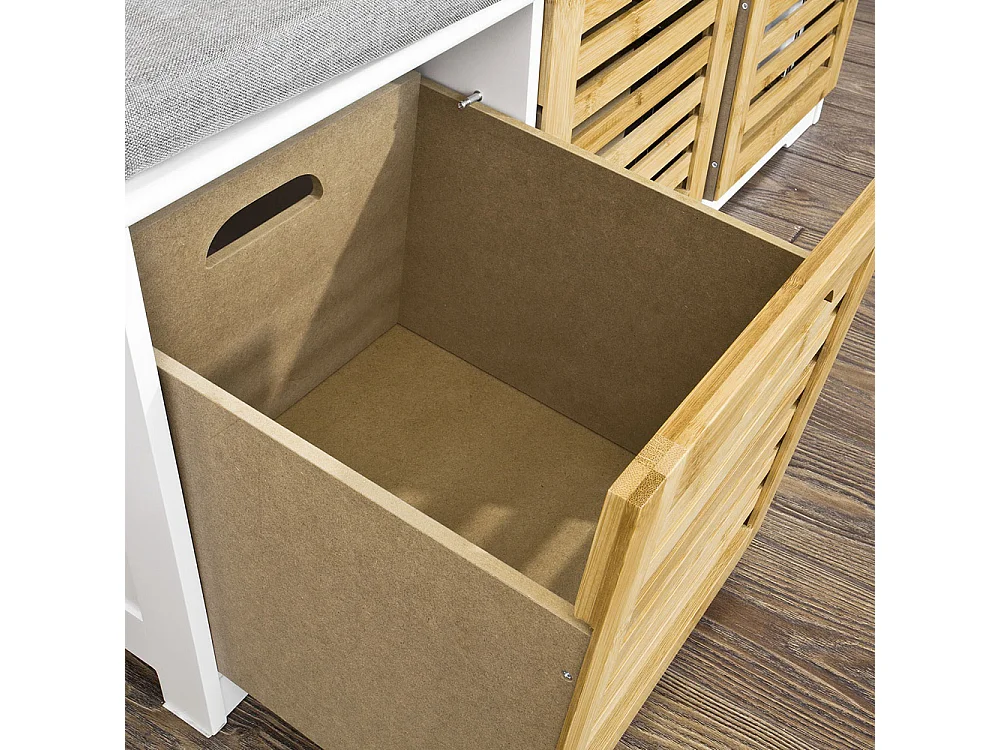 Banc de Rangement avec coussin rembourré et 3 cubes, Banquette confortable, FSR23-WN