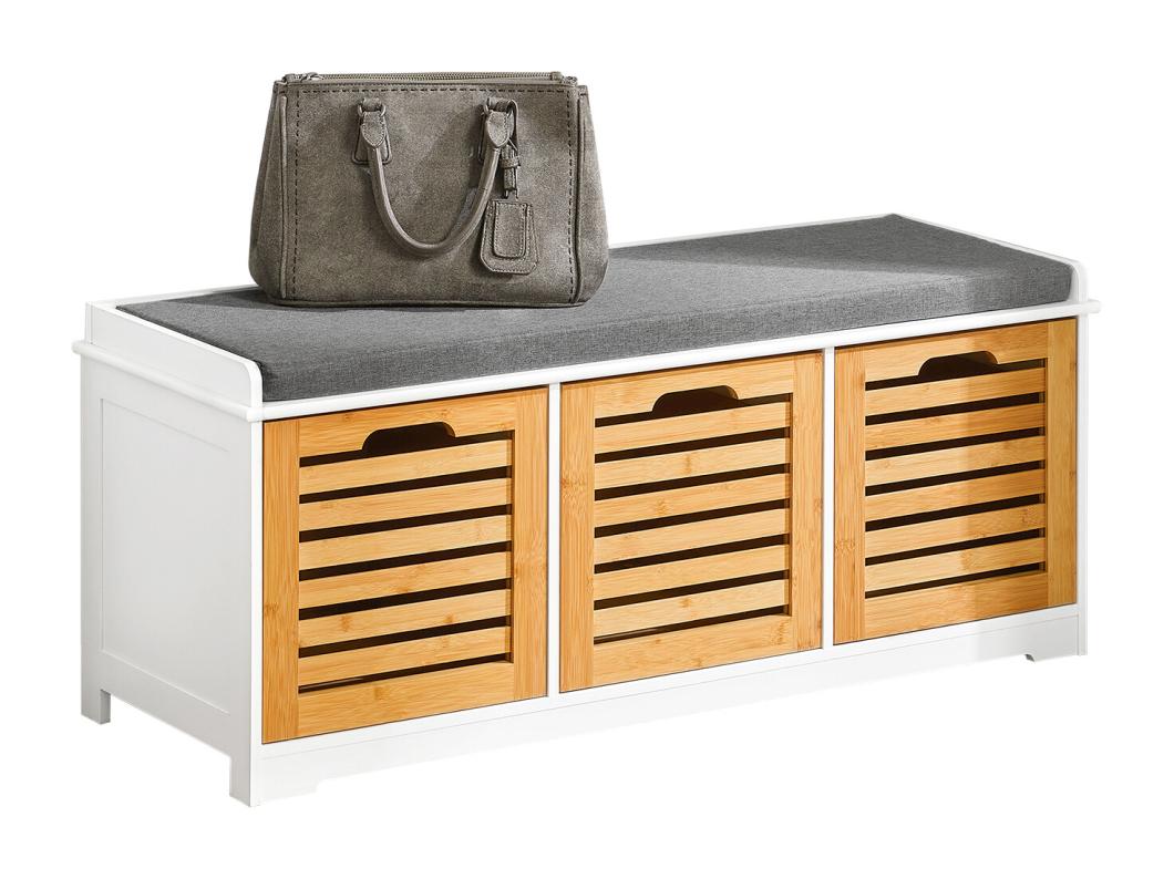 SoBuy FSR23-WN Schoenenbank met zitkussen | Schoenkist | Bamboe | ca. 105x43x35 cm