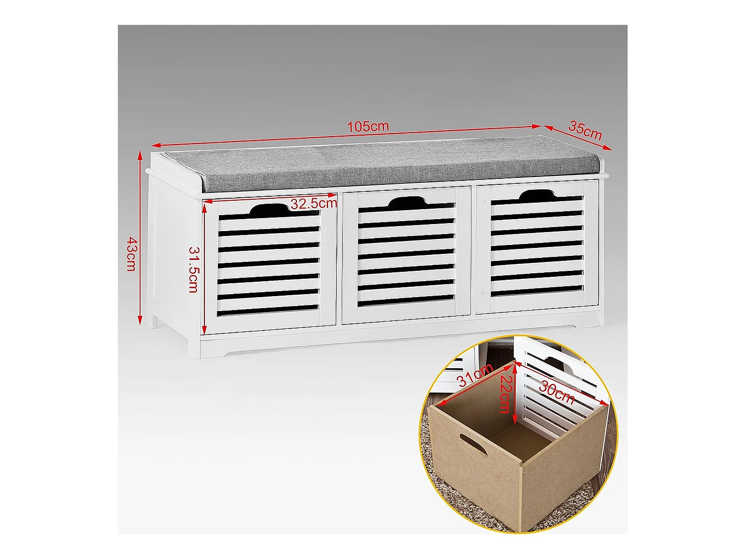 Ławka na buty z 3 drzwiami FSR23-W