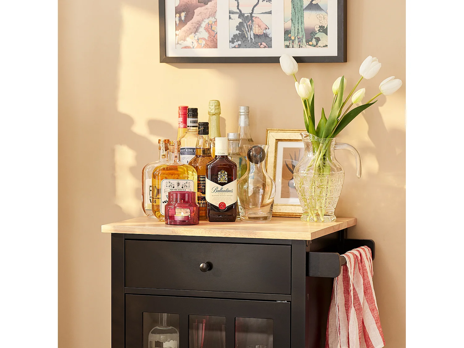 Chariot de Service Desserte de Cuisine à roulettes Meuble de Rangement, FKW98-SCH