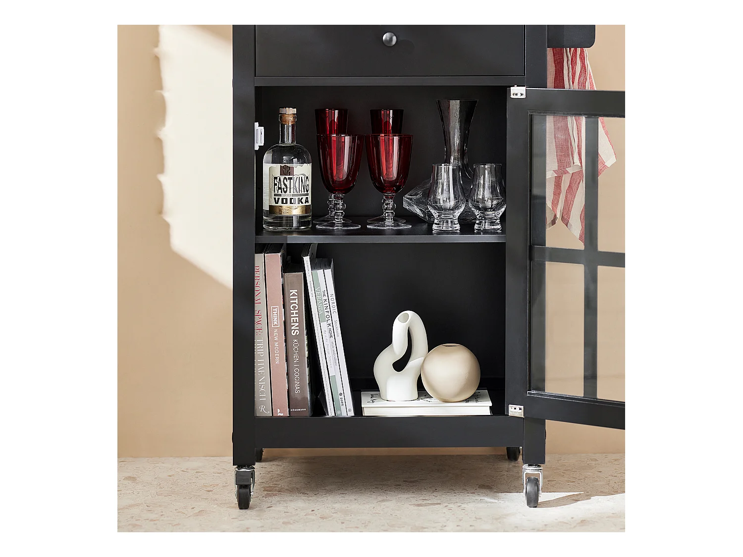 Chariot de Service Desserte de Cuisine à roulettes Meuble de Rangement, FKW98-SCH