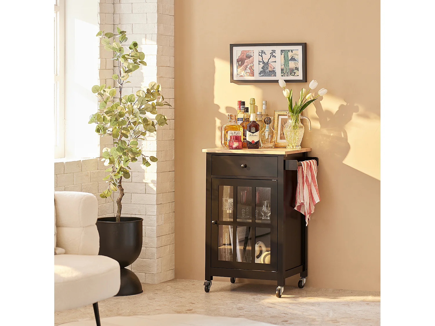 SoBuy FKW98-SCH Keukentrolley op Wielen Opbergkast Dressoir Keukenwagen Keukenkast