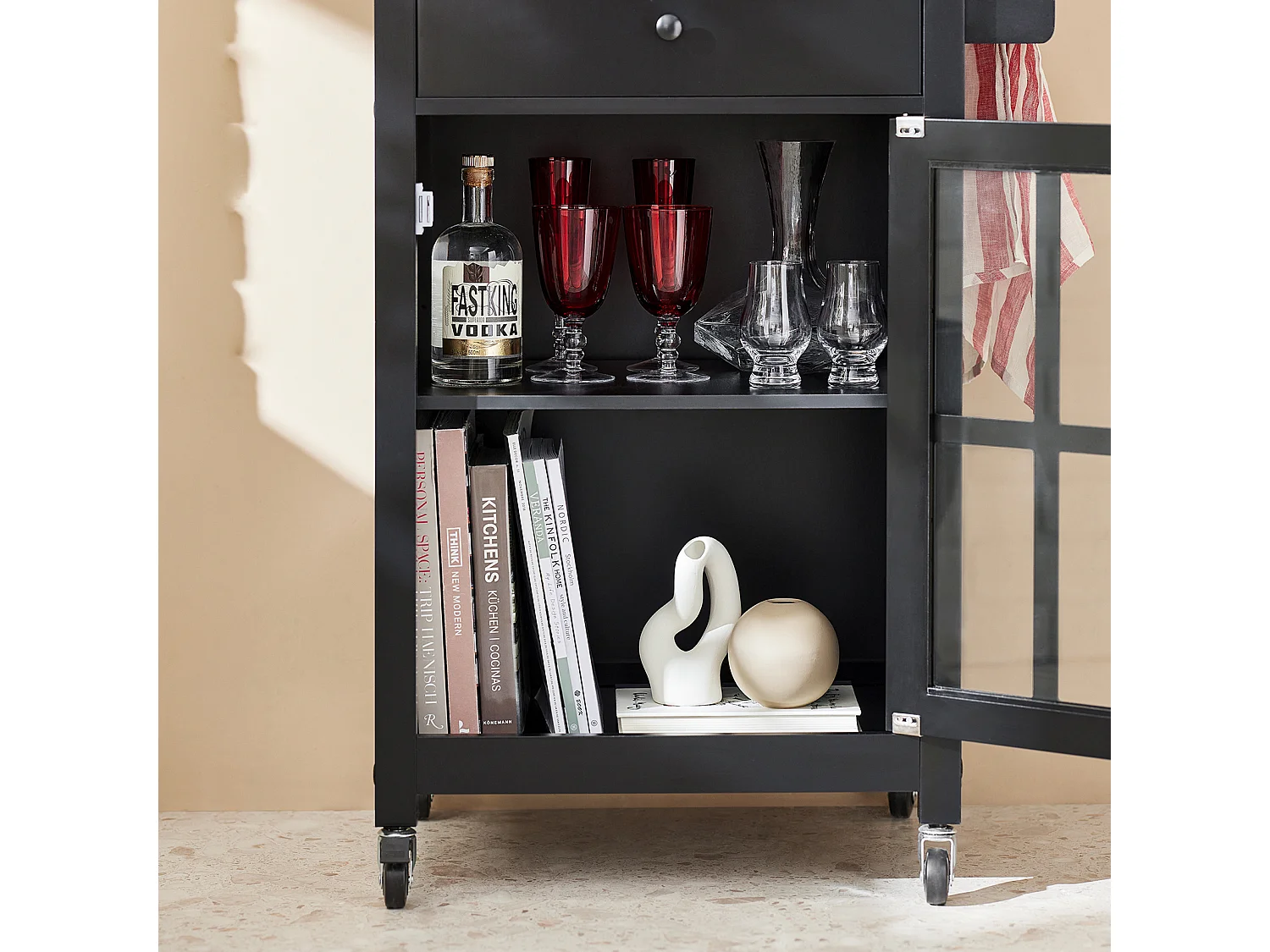 SoBuy FKW98-SCH Keukentrolley op Wielen Opbergkast Dressoir Keukenwagen Keukenkast