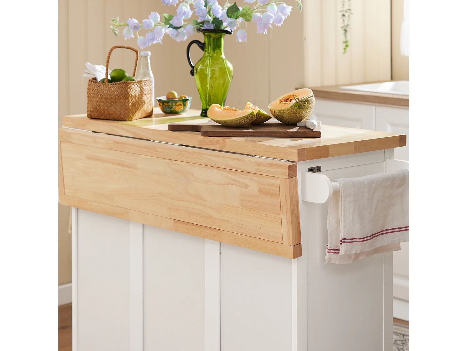 Desserte sur roulettes Meuble de Cuisine de Service en Bois Plans de Travail Rabattables, FKW41-WN