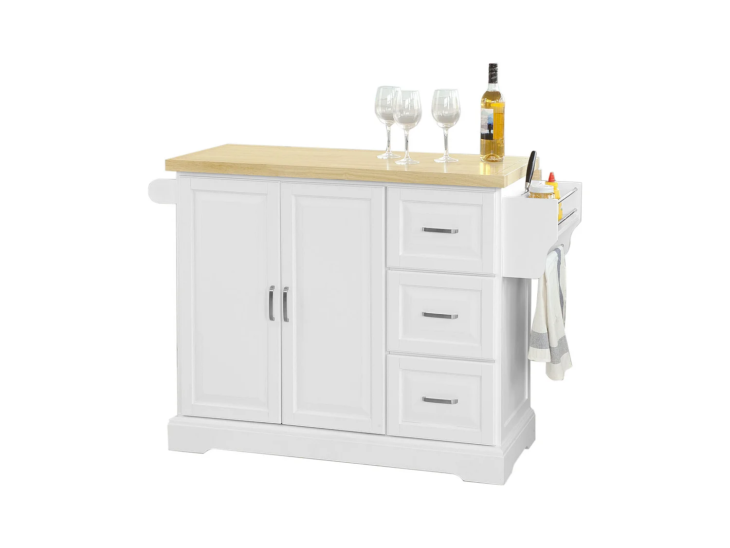 Desserte sur roulettes Meuble de Cuisine de Service en Bois Plans de Travail Rabattables, FKW41-WN