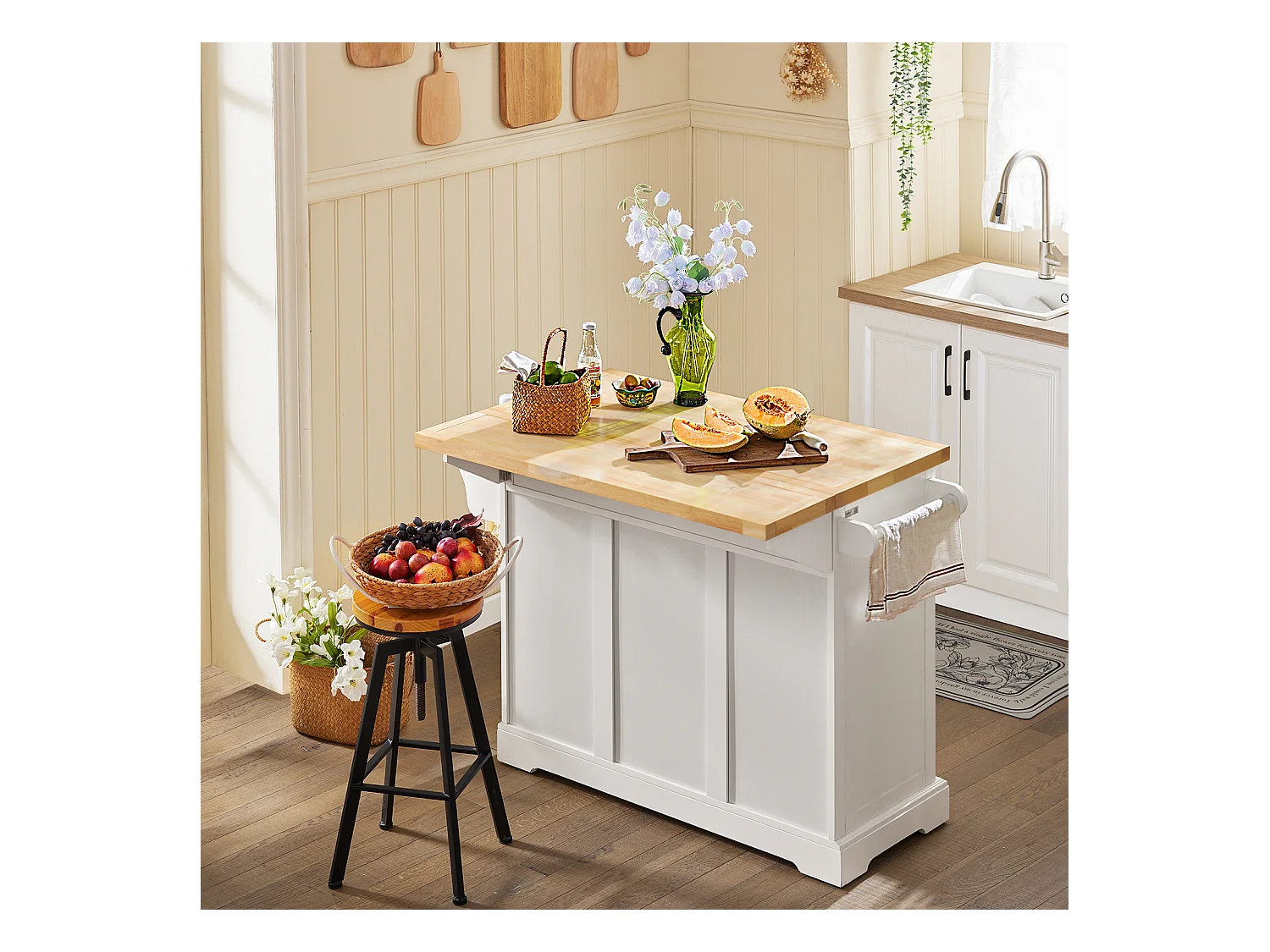 SoBuy FKW41-WN Keukentrolley - uitbreidbaar werkblad - Opbergruimte keukenwagen Credenta