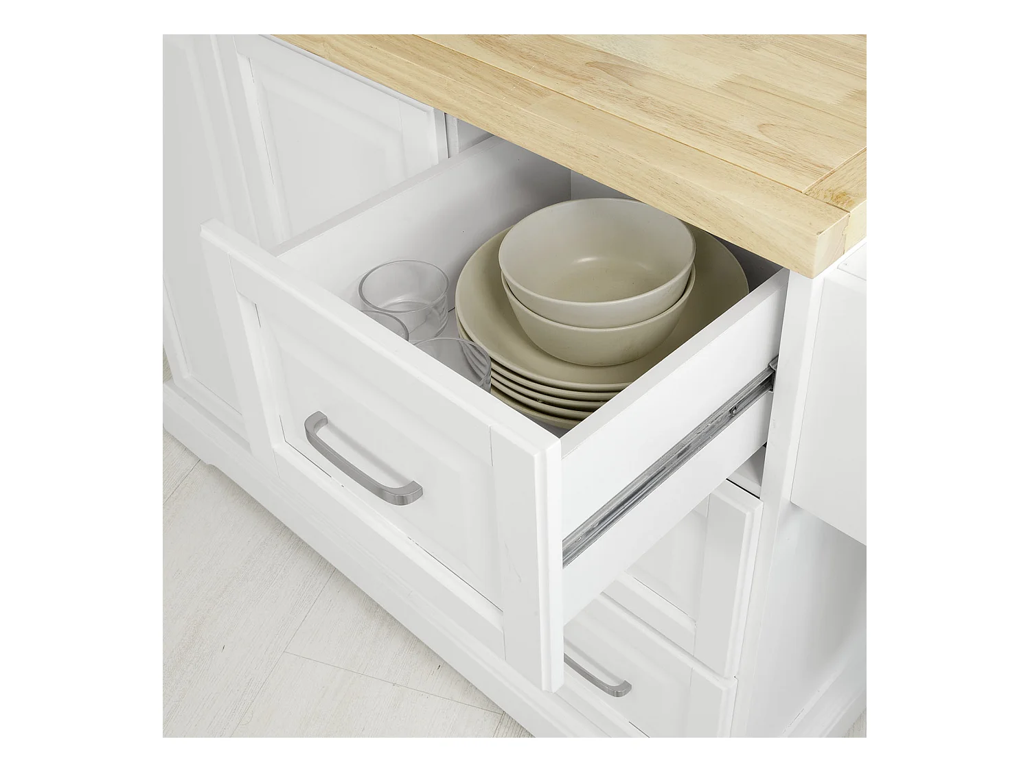 SoBuy FKW41-WN Keukentrolley - uitbreidbaar werkblad - Opbergruimte keukenwagen Credenta