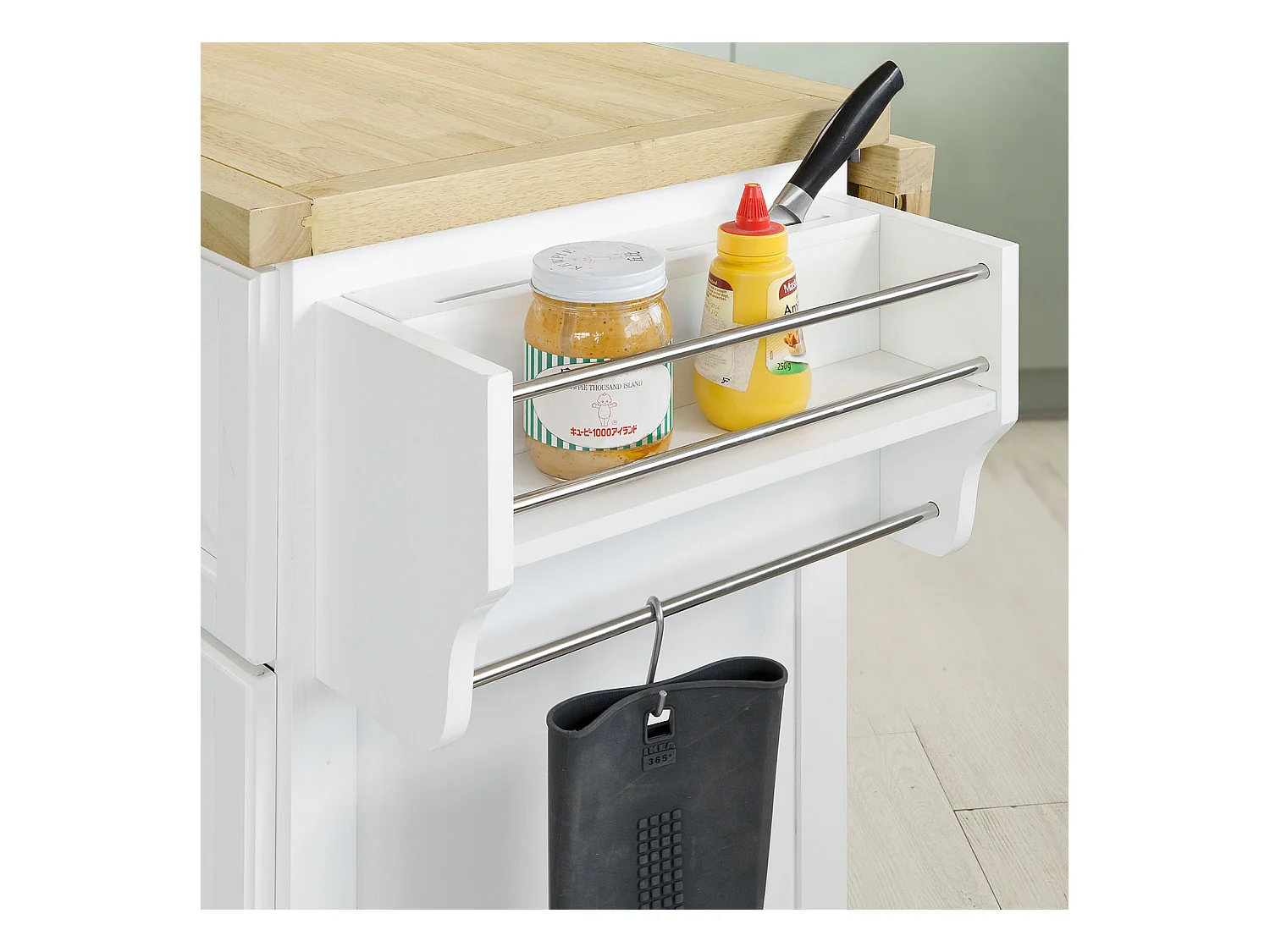 SoBuy FKW41-WN Keukentrolley - uitbreidbaar werkblad - Opbergruimte keukenwagen Credenta