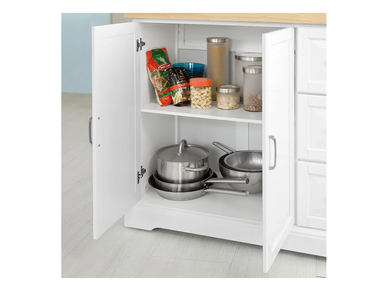 SoBuy FKW41-WN Keukentrolley - uitbreidbaar werkblad - Opbergruimte keukenwagen Credenta