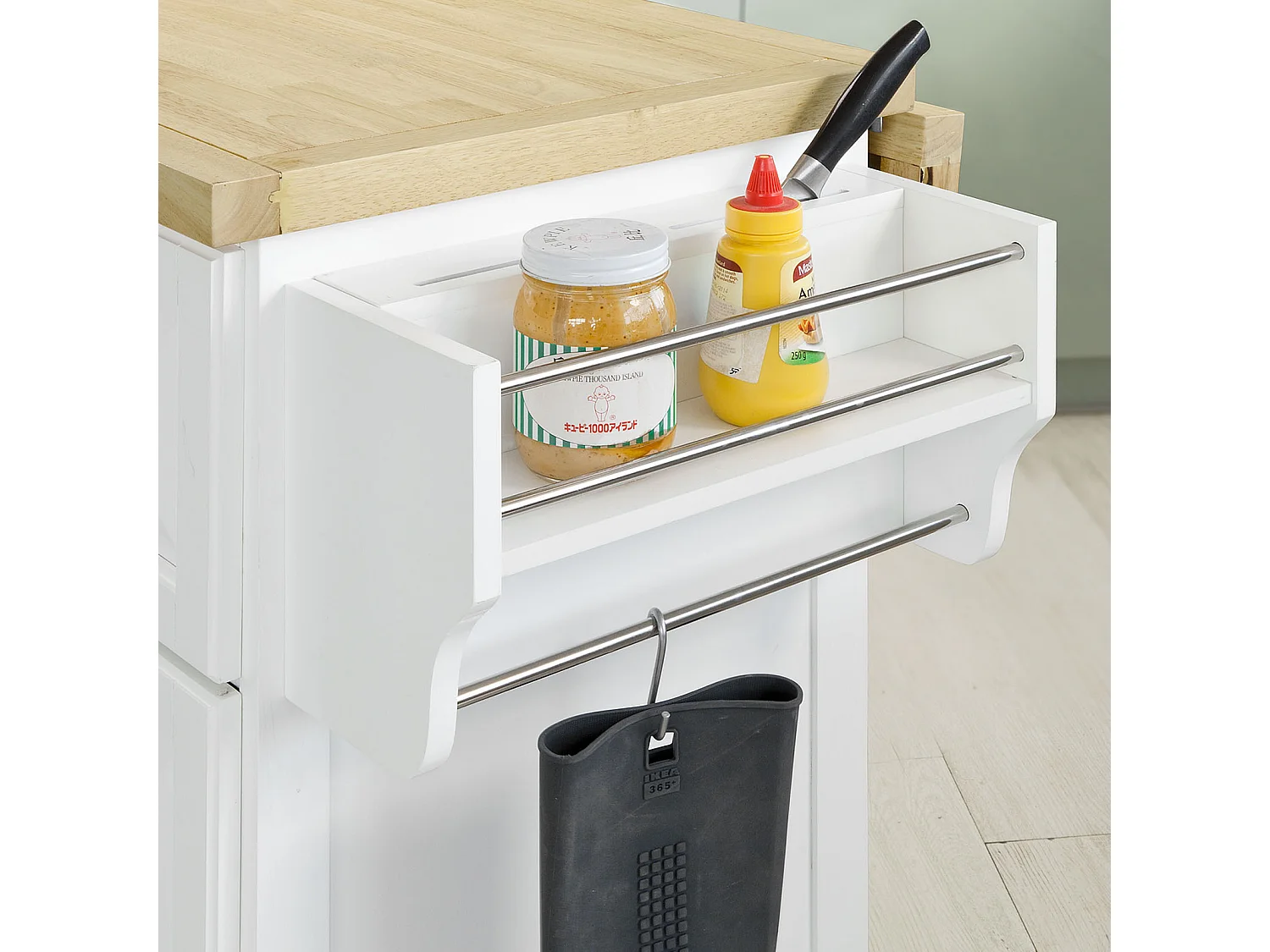 Desserte sur roulettes Meuble de Cuisine de Service en Bois Plans de Travail Rabattables, FKW41-WN