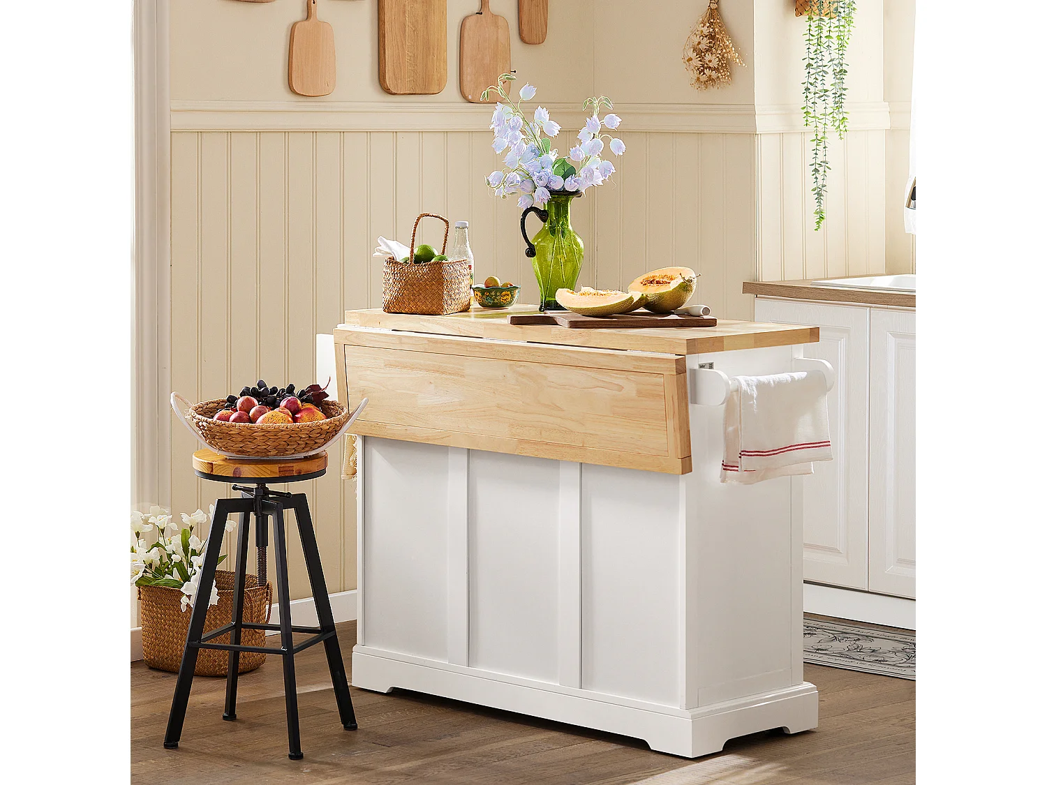 Desserte sur roulettes Meuble de Cuisine de Service en Bois Plans de Travail Rabattables, FKW41-WN