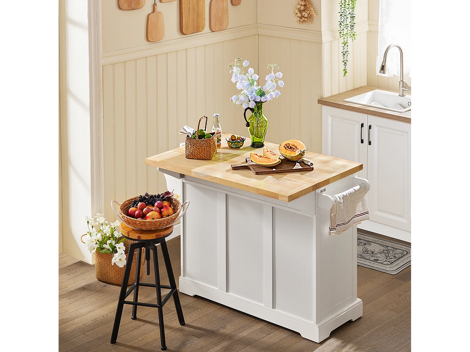 Desserte sur roulettes Meuble de Cuisine de Service en Bois Plans de Travail Rabattables, FKW41-WN