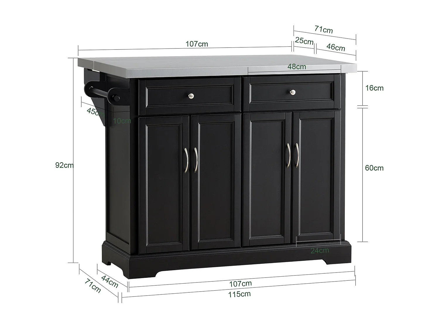 SoBuy FKW71-Sch Keukenwagen Serveerwagen Keukeneiland met uitbreidbaar Werkblad