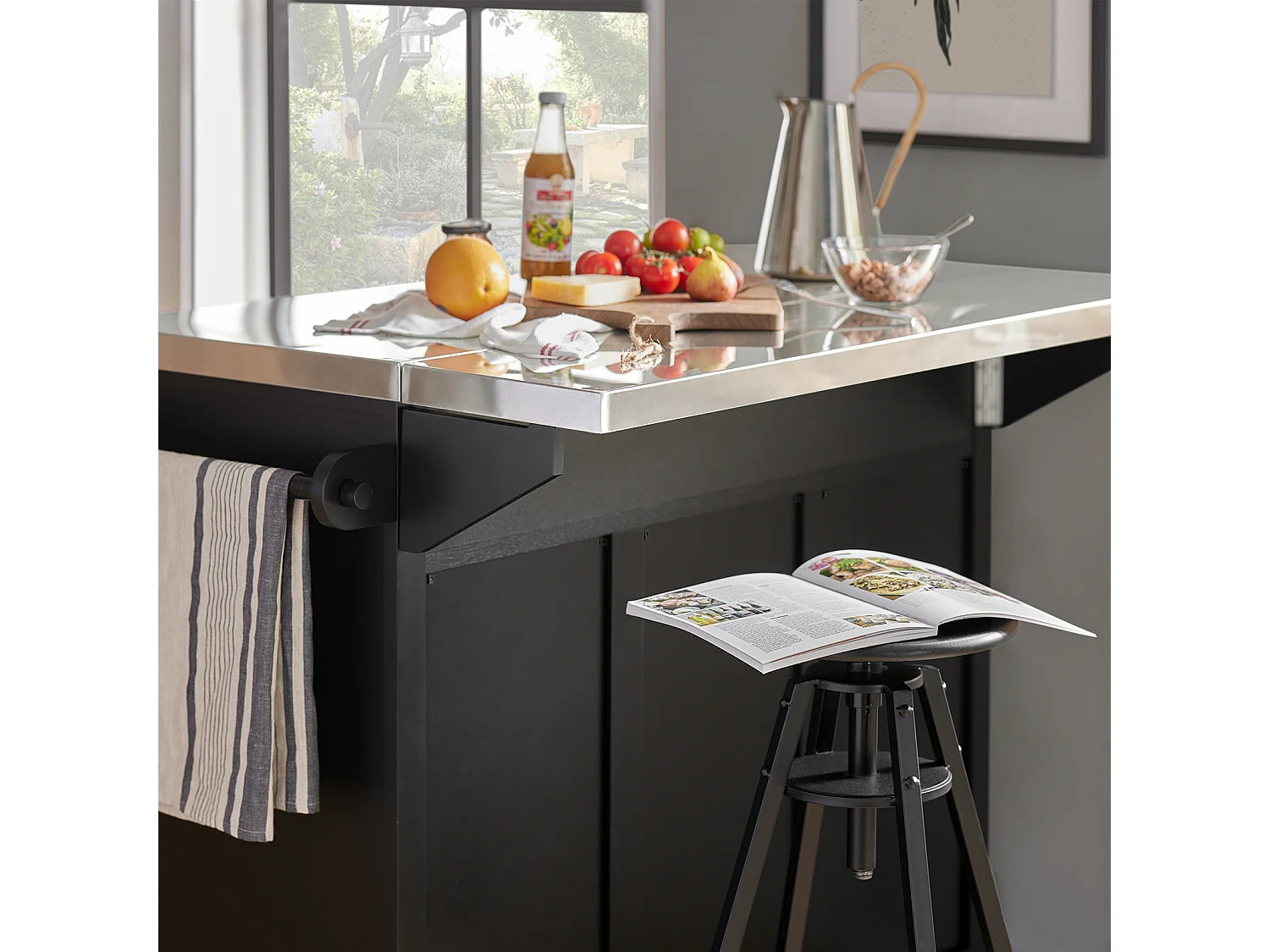 SoBuy FKW71-Sch Keukenwagen Serveerwagen Keukeneiland met uitbreidbaar Werkblad