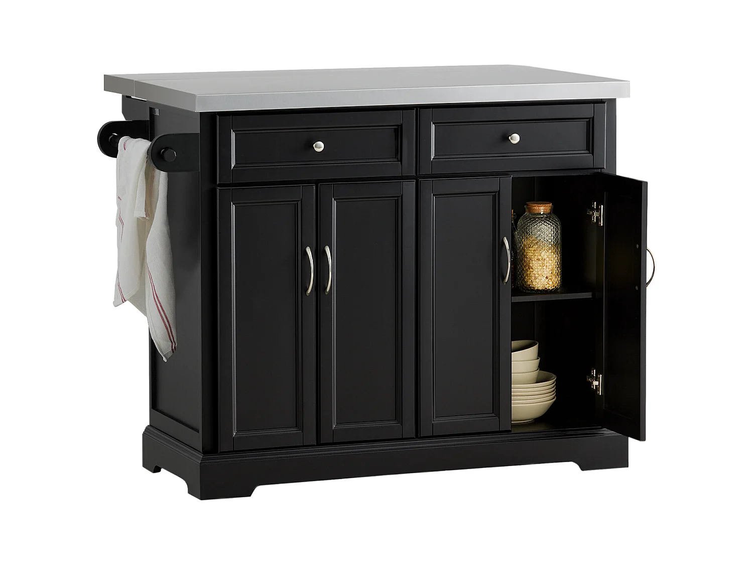 Desserte sur roulettes en Bois avec Plans de Travail Rabattable en Acier INOX, FKW71-SCH