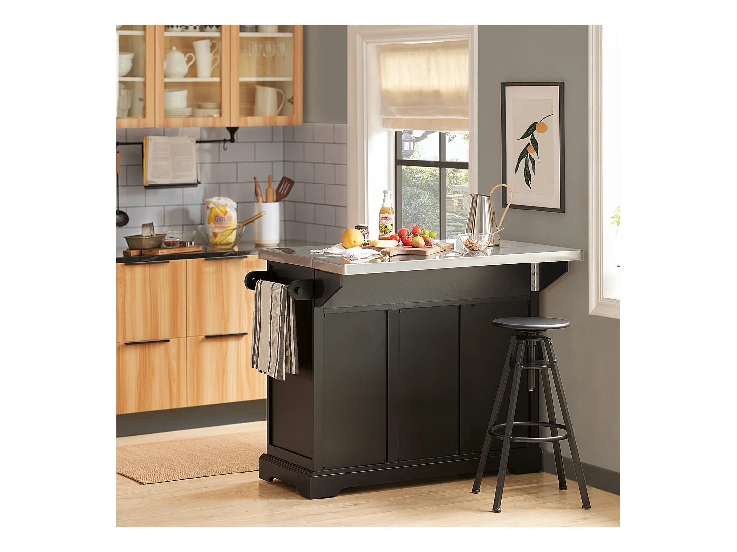 Carrito de Cocina con Piso de Acero,con Tablero Extensible,L115 x P46 x H92cm Negro FKW71-SCH SoBuy ES