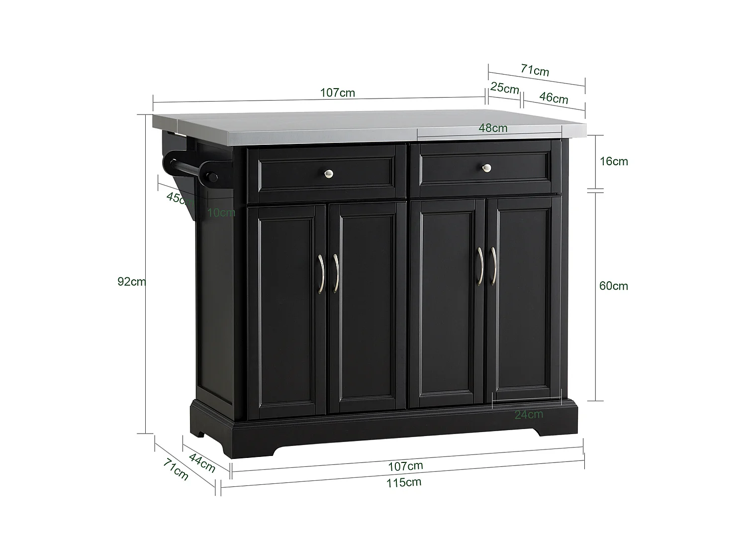 Carrito de Cocina con Piso de Acero,con Tablero Extensible,L115 x P46 x H92cm Negro FKW71-SCH SoBuy ES