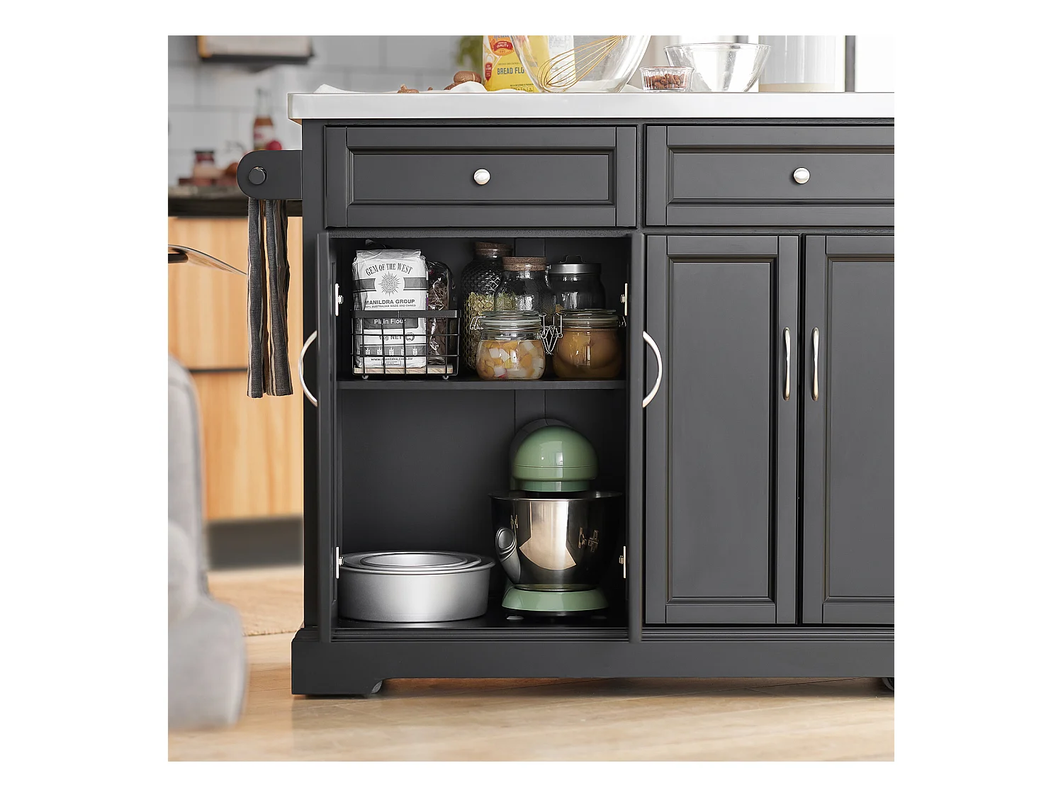 Carrito de Cocina con Piso de Acero,con Tablero Extensible,L115 x P46 x H92cm Negro FKW71-SCH SoBuy ES