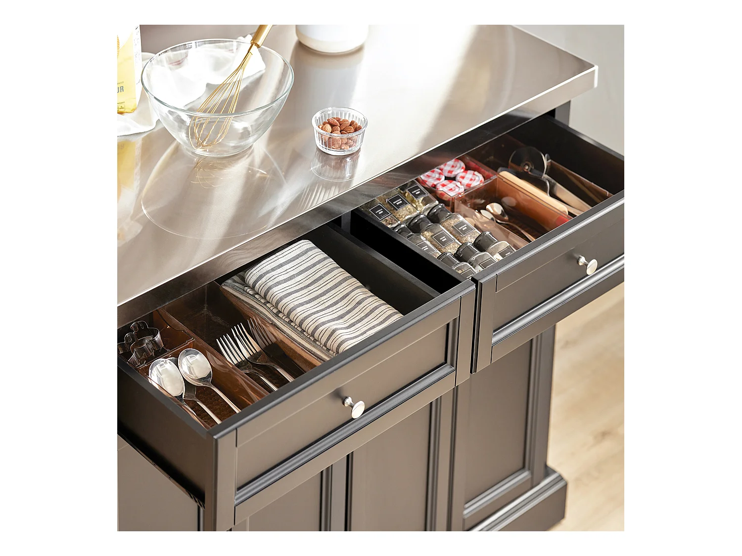 Carrito de Cocina con Piso de Acero,con Tablero Extensible,L115 x P46 x H92cm Negro FKW71-SCH SoBuy ES