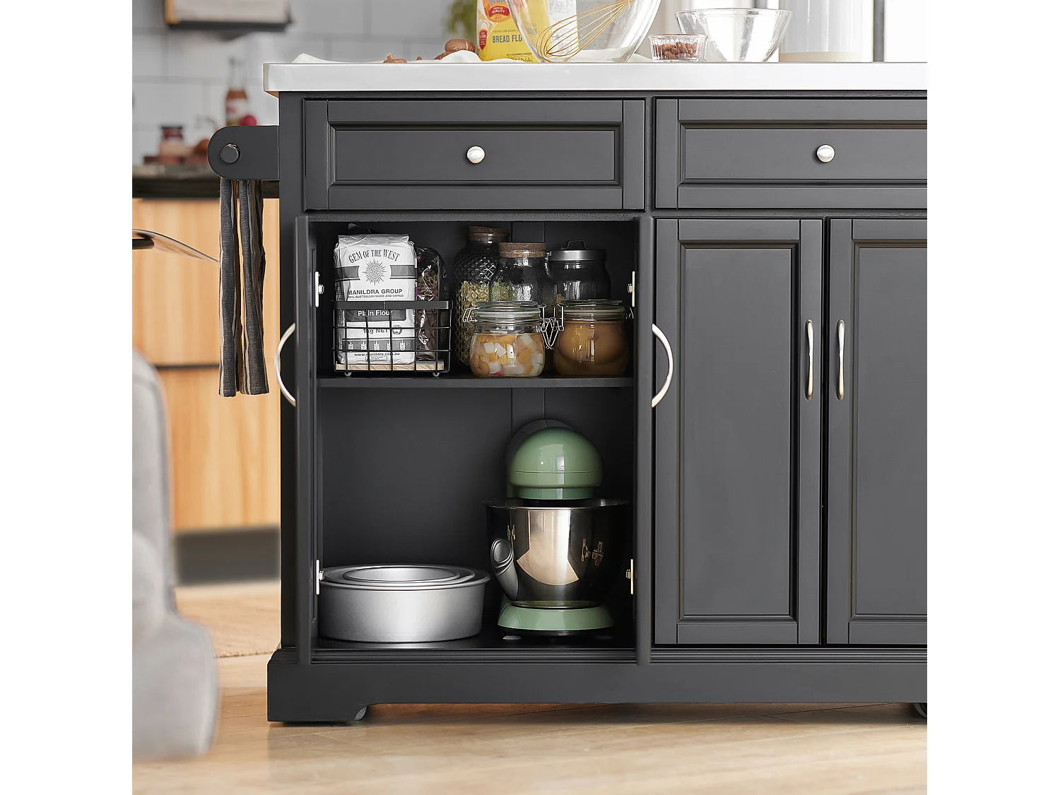 SoBuy FKW71-Sch Keukenwagen Serveerwagen Keukeneiland met uitbreidbaar Werkblad