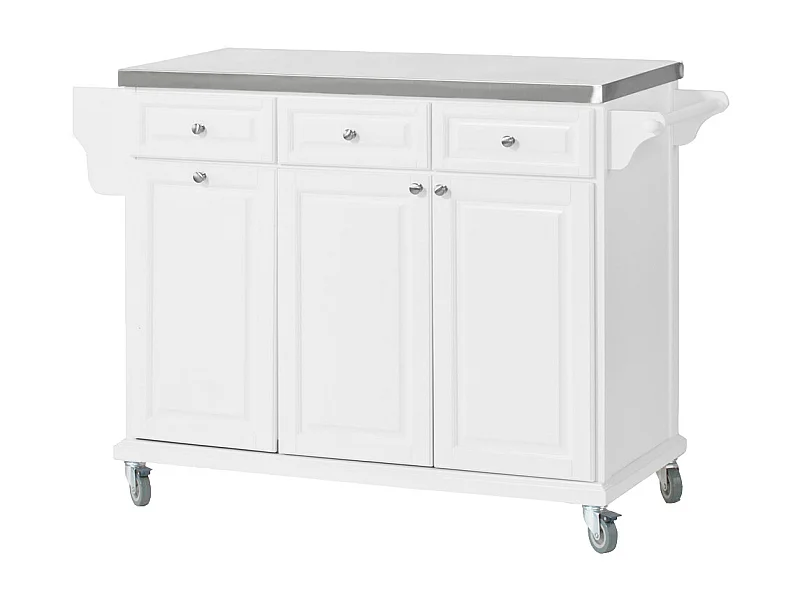 Desserte sur roulettes, Meuble chariot de cuisine de service avec Plateau en Acier Inox, FKW33-W