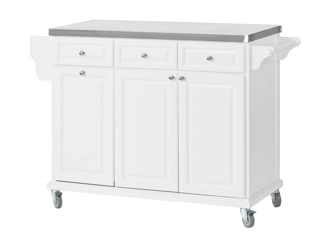 Desserte sur roulettes, Meuble chariot de cuisine de service avec Plateau en Acier Inox, FKW33-W