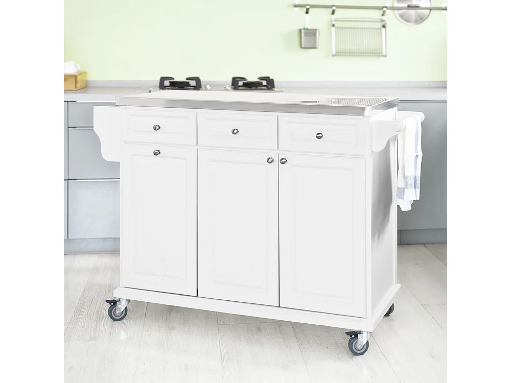 Desserte sur roulettes, Meuble chariot de cuisine de service avec Plateau en Acier Inox, FKW33-W