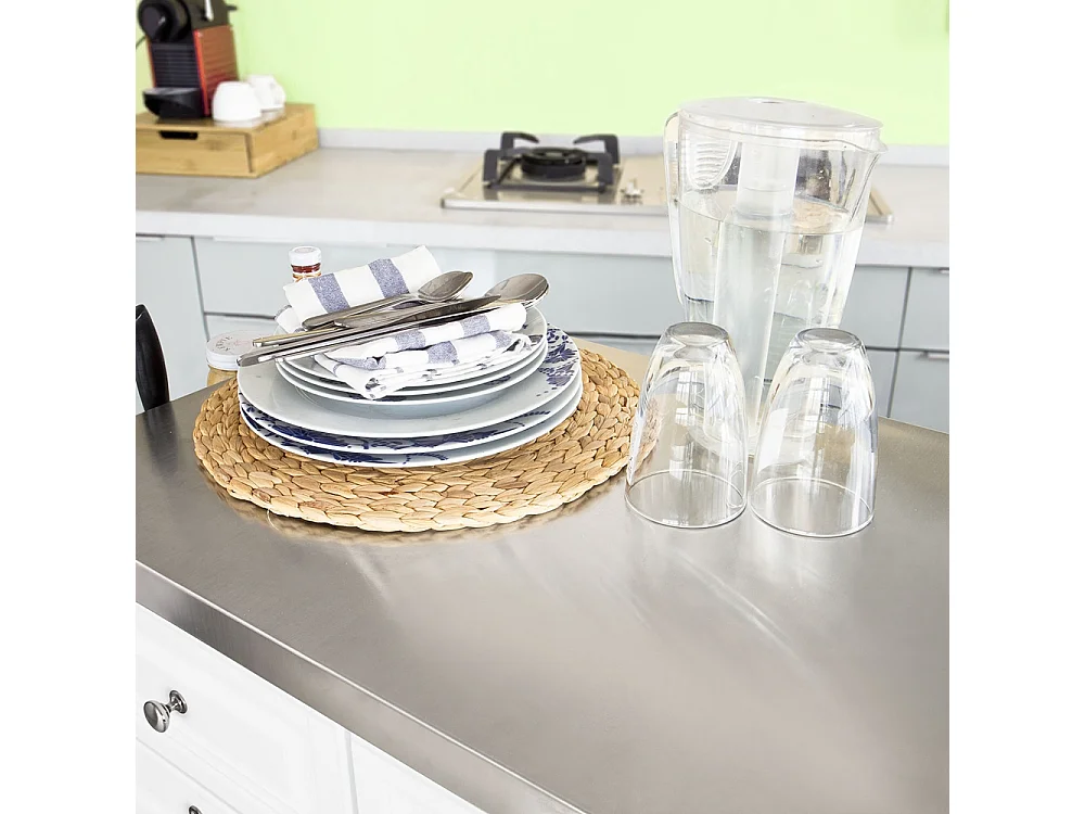 Desserte sur roulettes, Meuble chariot de cuisine de service avec Plateau en Acier Inox, FKW33-W