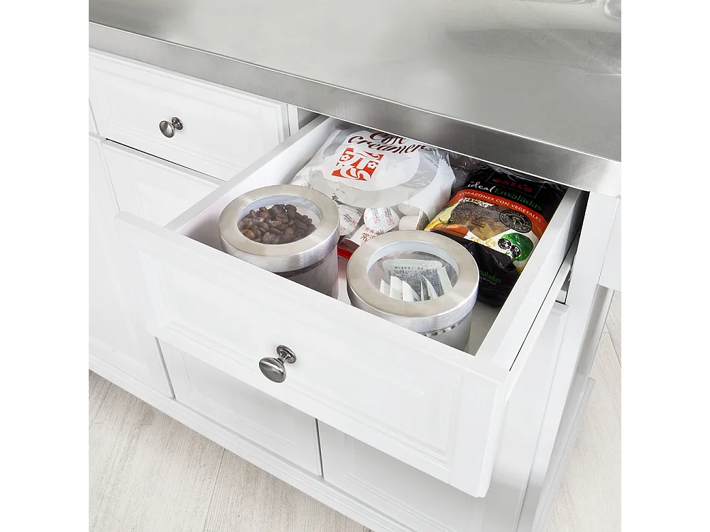 Desserte sur roulettes, Meuble chariot de cuisine de service avec Plateau en Acier Inox, FKW33-W