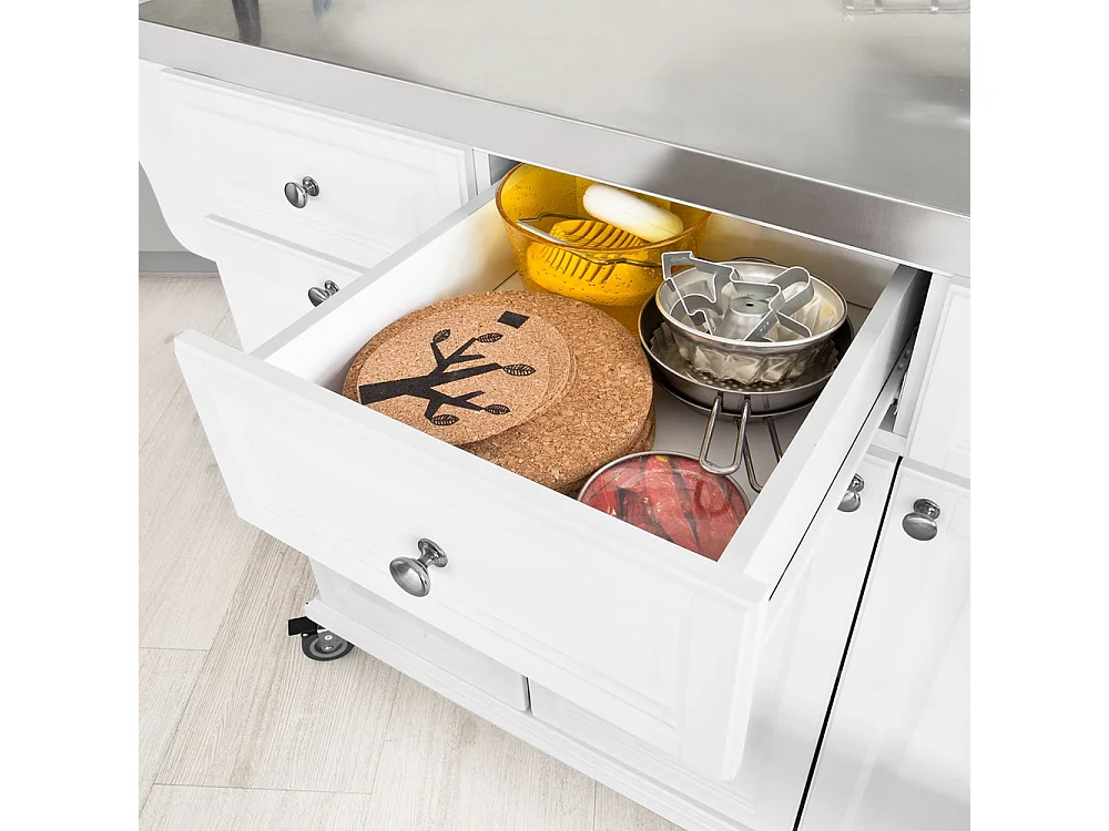 Desserte sur roulettes, Meuble chariot de cuisine de service avec Plateau en Acier Inox, FKW33-W