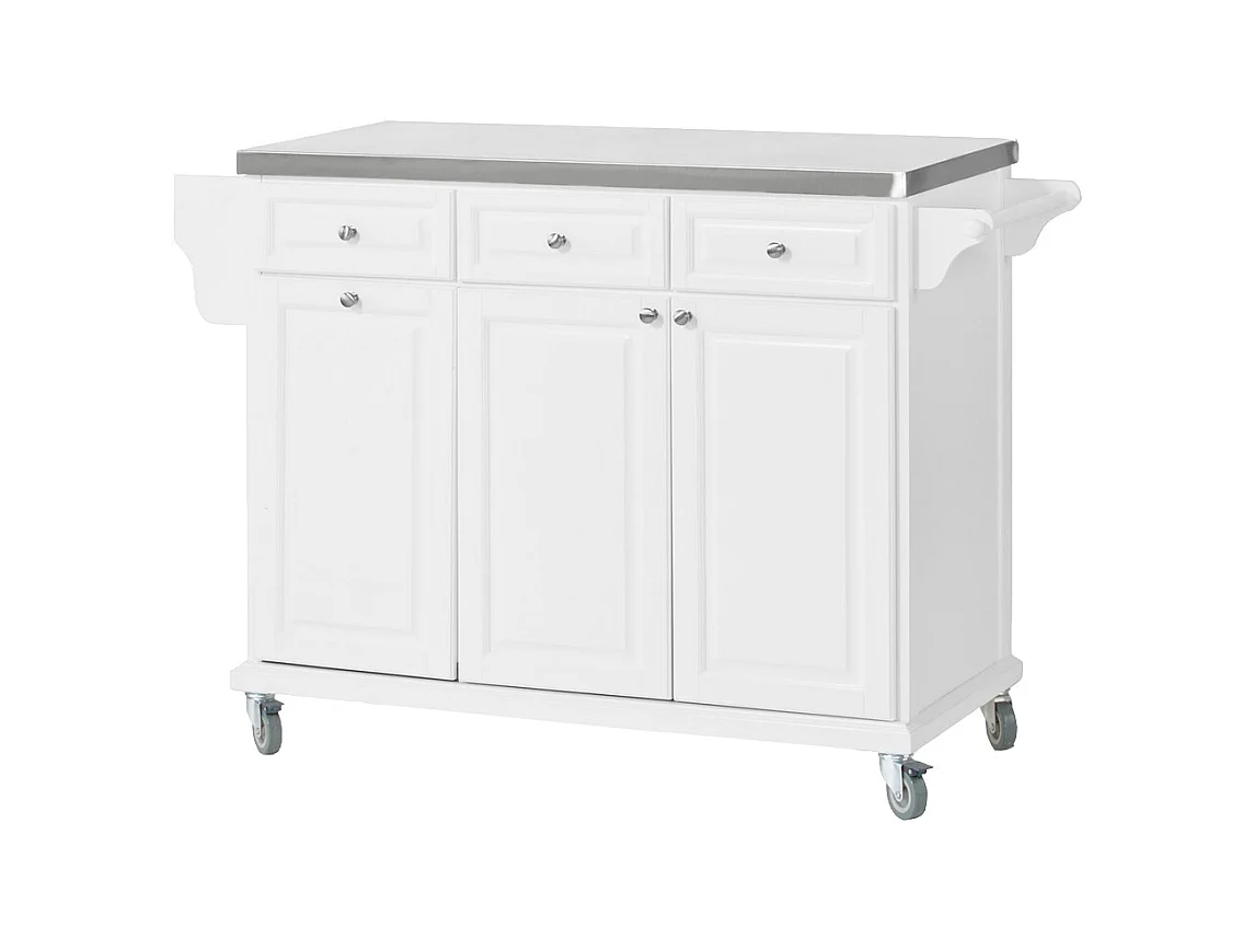 Desserte sur roulettes, Meuble chariot de cuisine de service avec Plateau en Acier Inox, FKW33-W