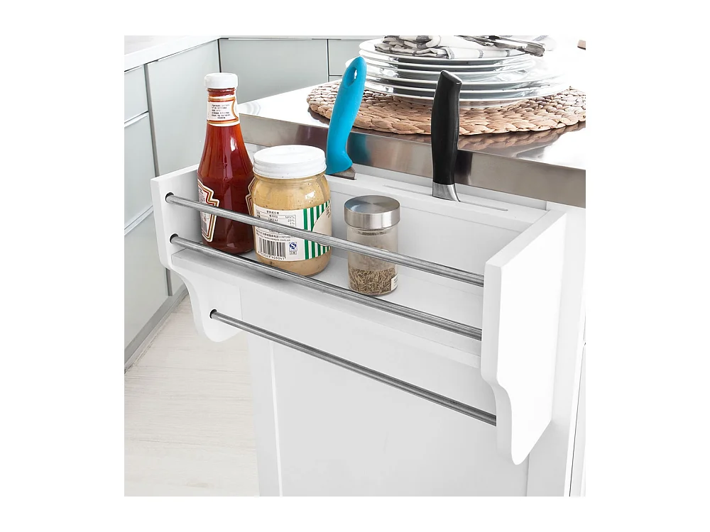 SoBuy FKW33-W Mobiele keukenkast Keukenwagen Roestvrije stalen tafelblad Praktisch - Wit