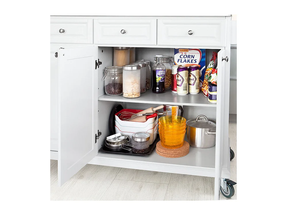 SoBuy FKW33-W Mobiele keukenkast Keukenwagen Roestvrije stalen tafelblad Praktisch - Wit