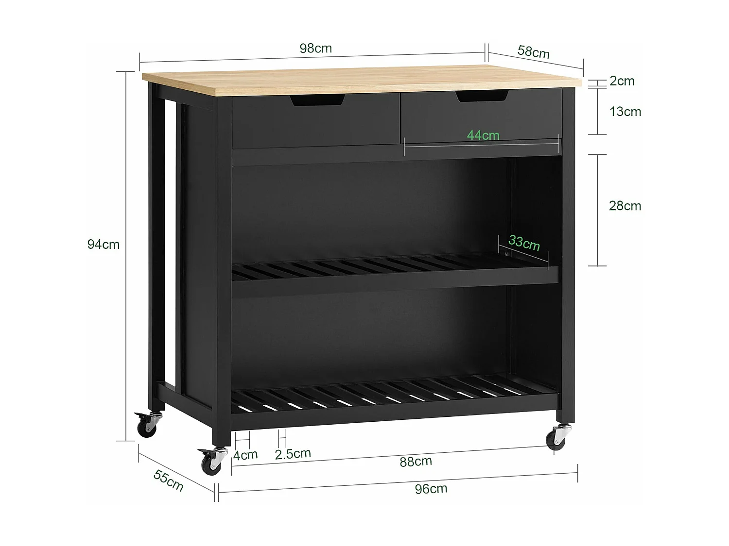 Kücheninsel FKW74-SCH 100 x 94 x 60 cm Schwarz