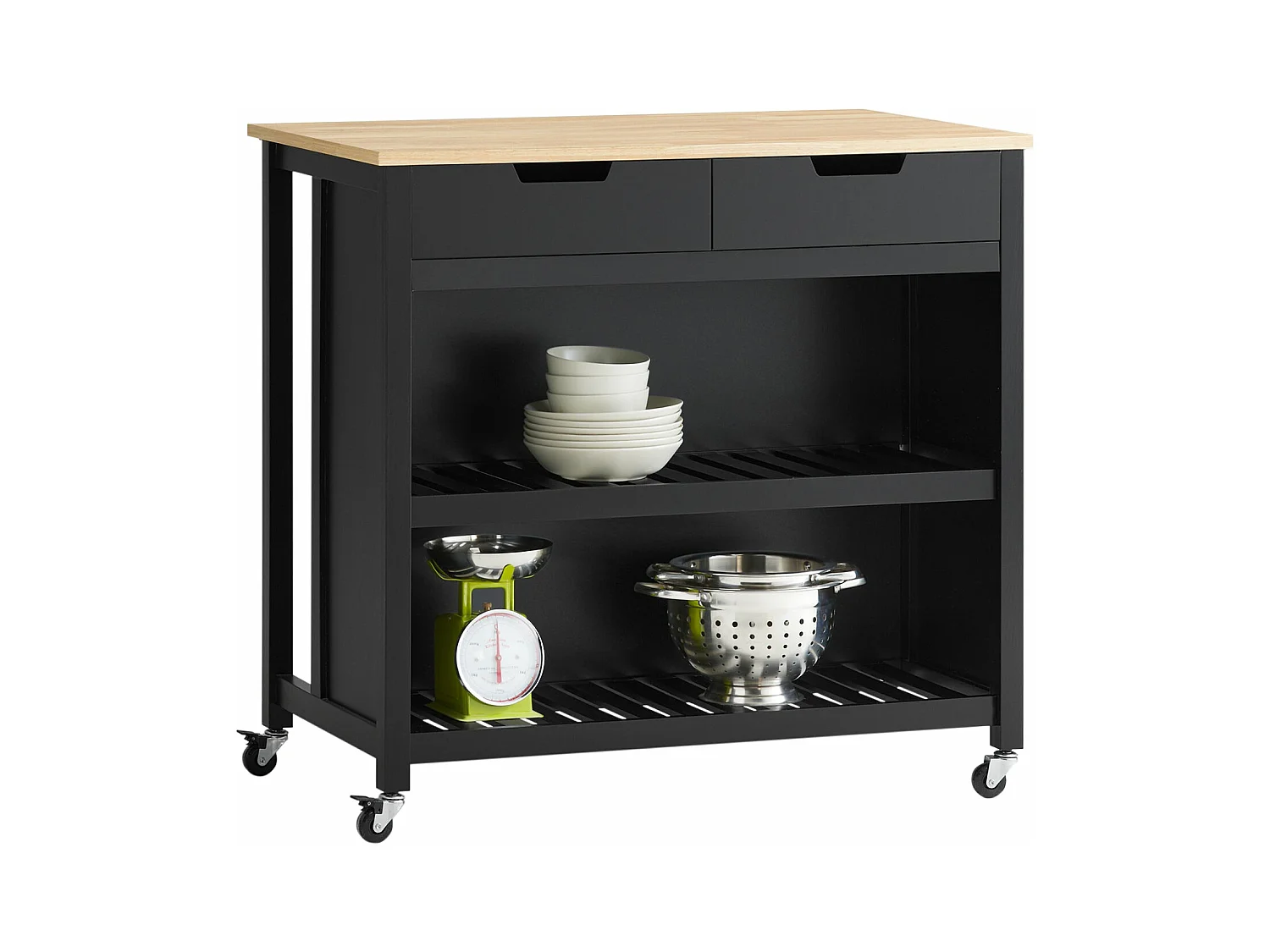 Cuisine Buffet Desserte de Cuisine Table Roulante avec 2 tiroirs et 2 étagères, FKW74-SCH