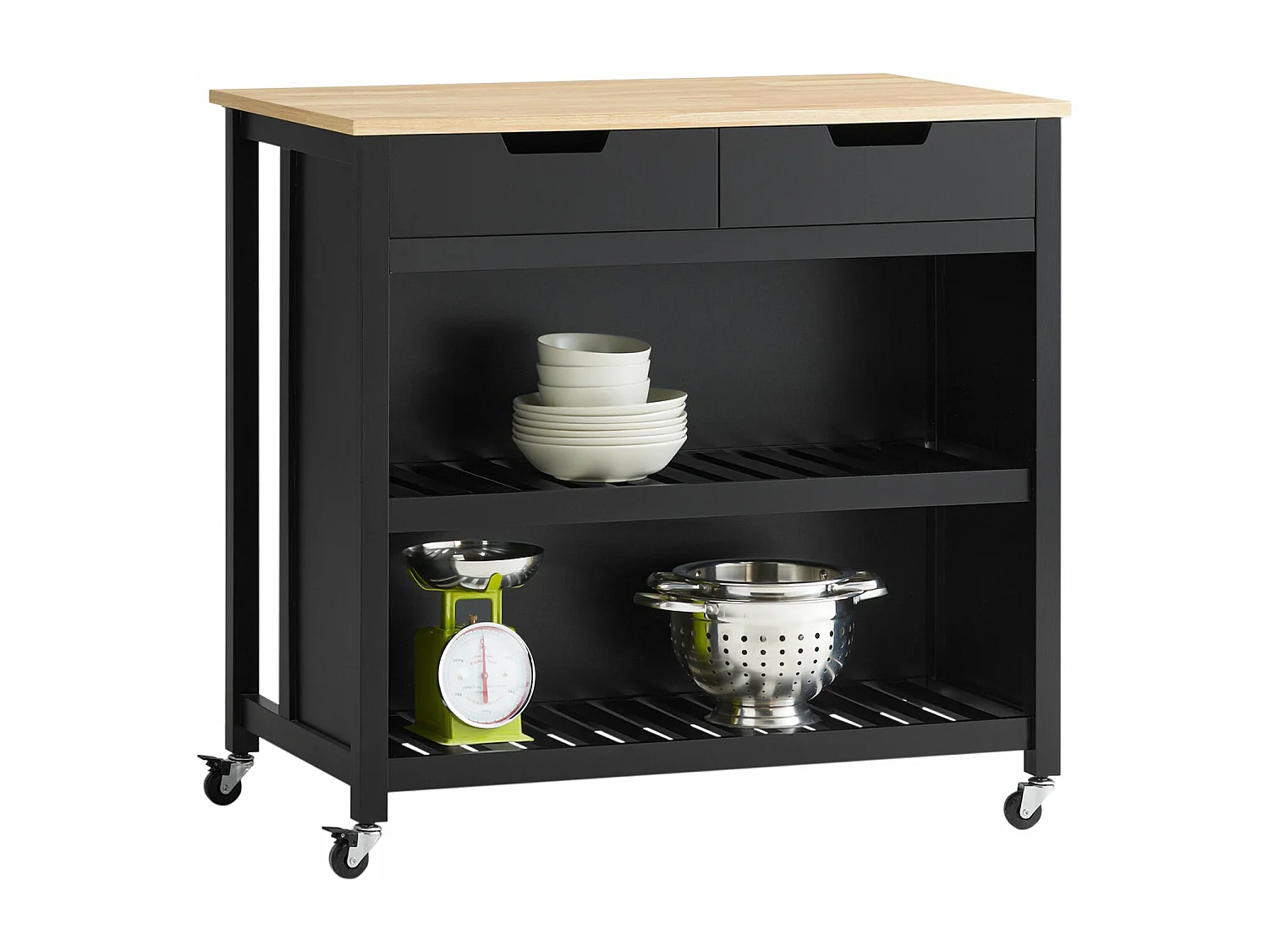 Cuisine Buffet Desserte de Cuisine Table Roulante avec 2 tiroirs et 2 étagères, FKW74-SCH