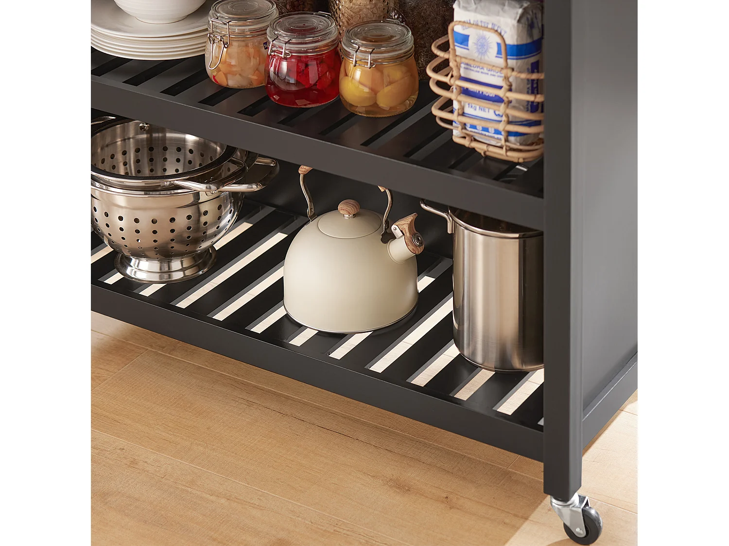 Cuisine Buffet Desserte de Cuisine Table Roulante avec 2 tiroirs et 2 étagères, FKW74-SCH