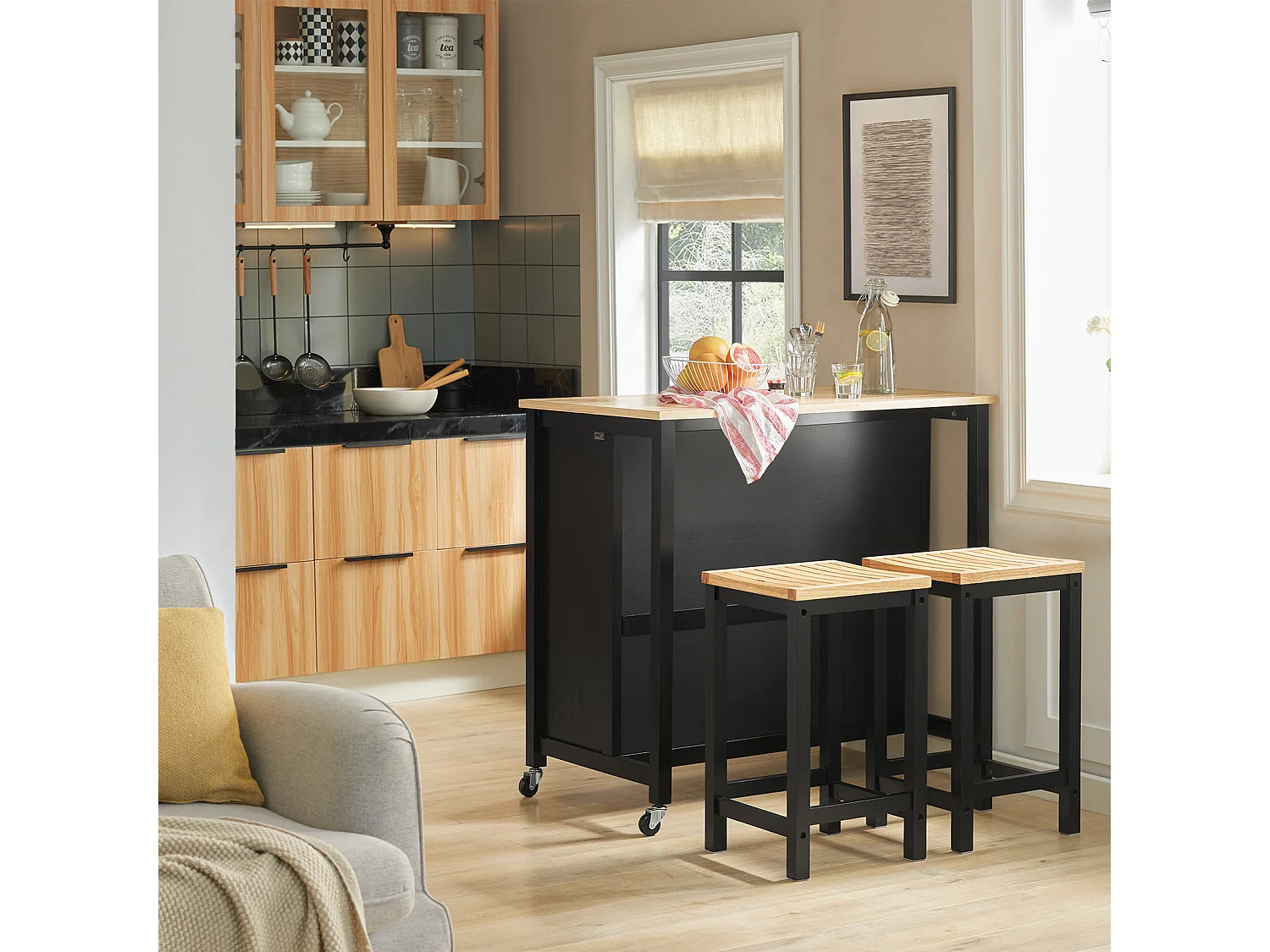 Cuisine Buffet Desserte de Cuisine Table Roulante avec 2 tiroirs et 2 étagères, FKW74-SCH