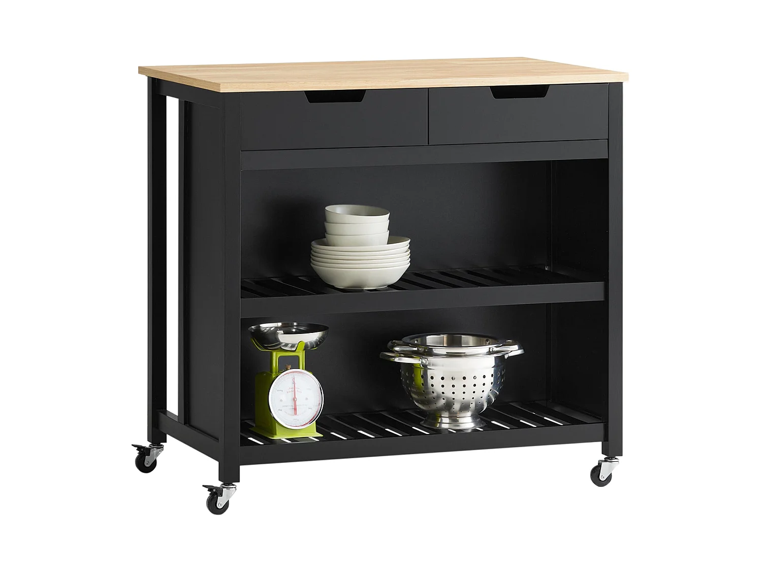Cuisine Buffet Desserte de Cuisine Table Roulante avec 2 tiroirs et 2 étagères, FKW74-SCH