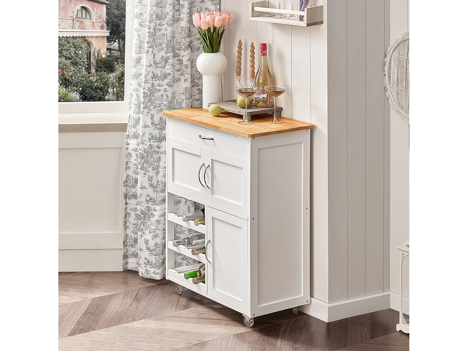 SoBuy Carrello di servizio Credenza in legno mobile cucina Bianco FKW45-WN