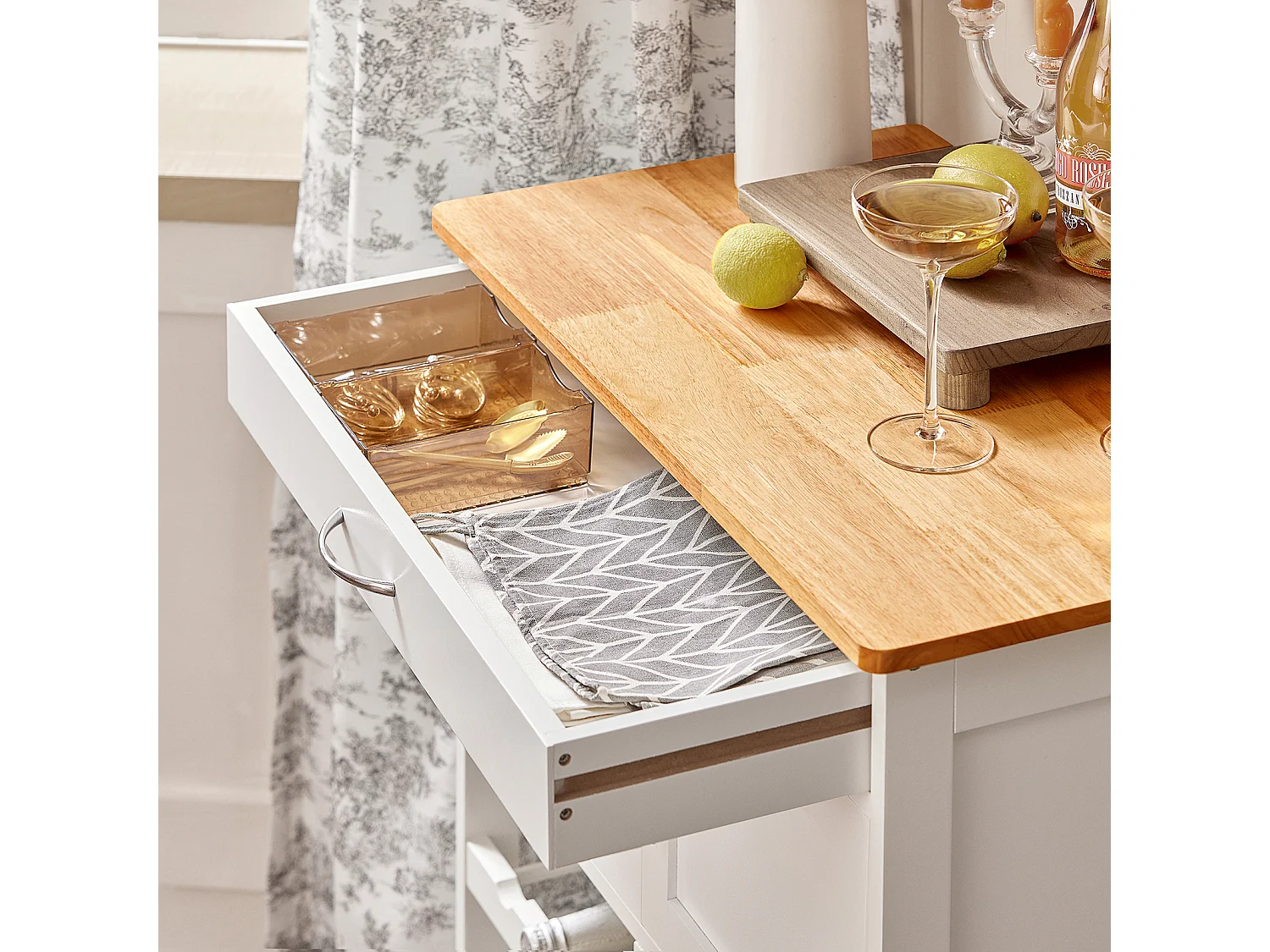 SoBuy Carrello di servizio Credenza in legno mobile cucina Bianco FKW45-WN