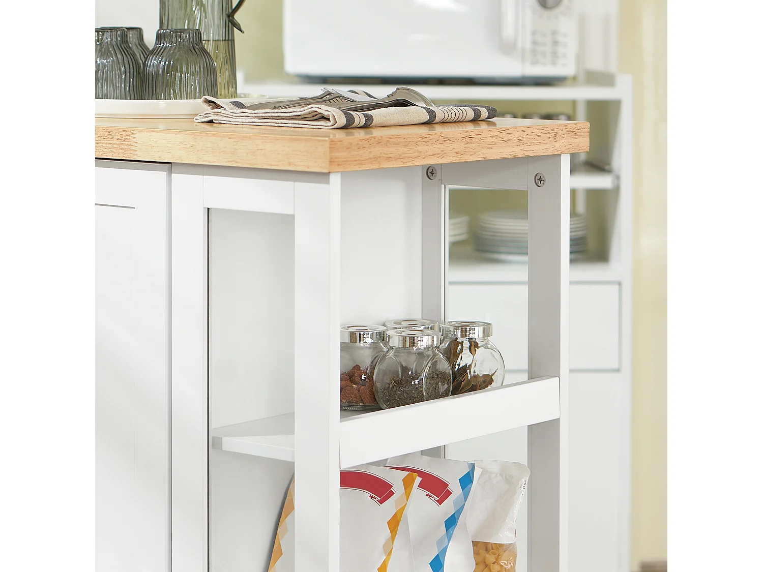 SoBuy FKW75-WN Keukentrolley Serveerwagen Trolley Kast Servies met 1 deur en 3 planken