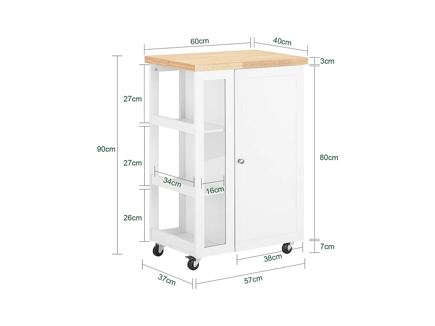 Servierwagen FKW75-WN 60 x 90 x 40 cm Weiß