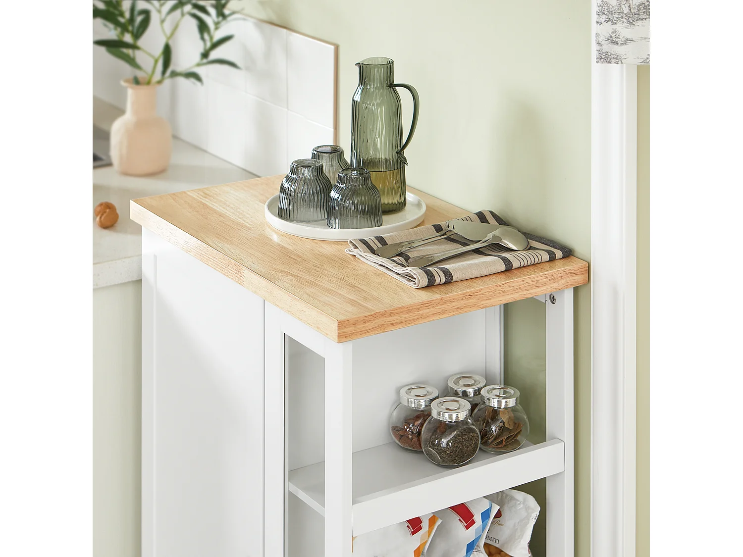 Carrito Auxiliar de Cocina Tres estantes y una Puerta 60x40x90cm Blanco FKW75-WN SoBuy ES